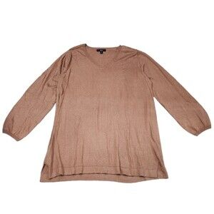 Ellos Long Sleeve Camel V-Neck Side Slit Hi-Low Hem Sweater Size 22/24  1x